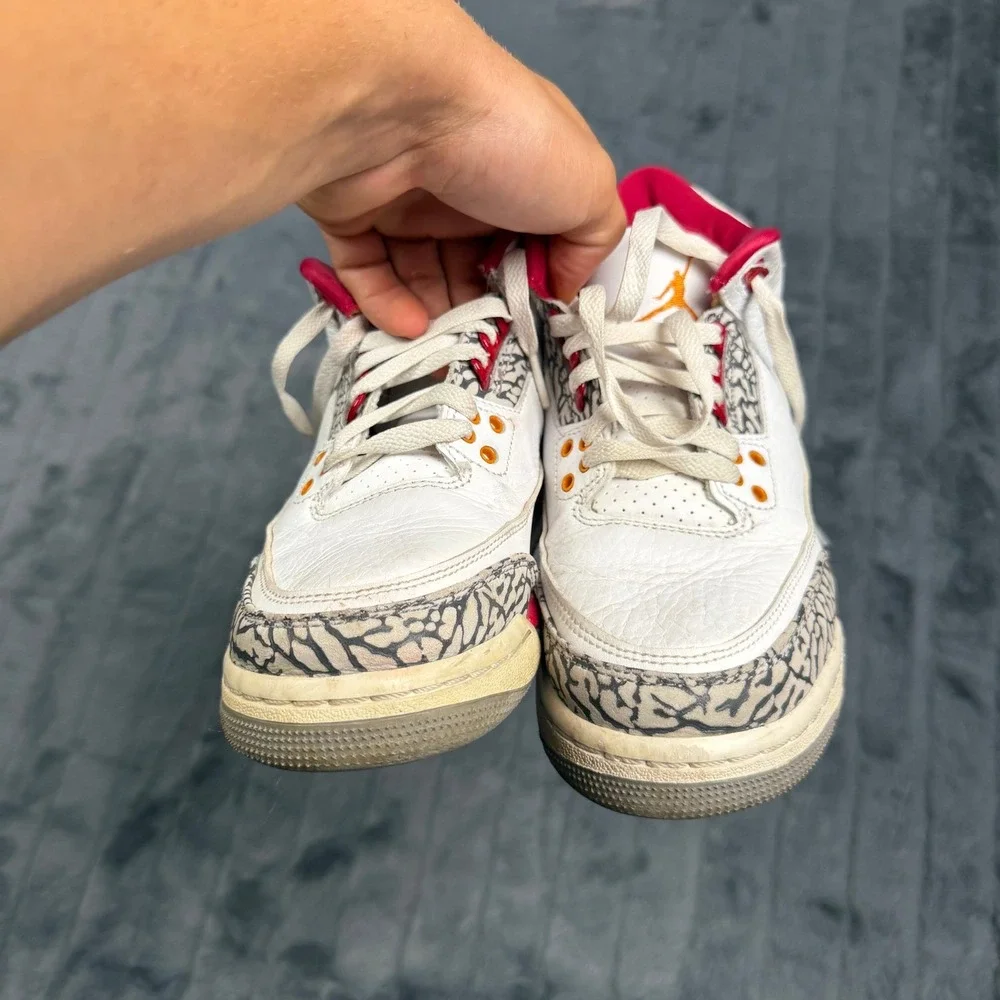 Jordan 3 Retro Cardinal Red White Elephant Print GS 398614-126 Kids 7Y